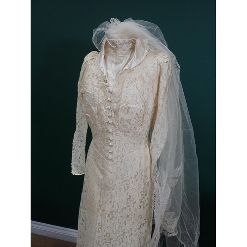 200 - A 1930's lace Wedding Dress and Veil in original box together with a faux fur Jacket, a fur Stole an... 