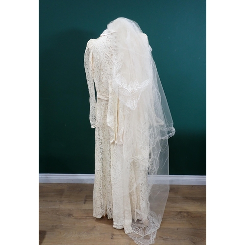 200 - A 1930's lace Wedding Dress and Veil in original box together with a faux fur Jacket, a fur Stole an... 