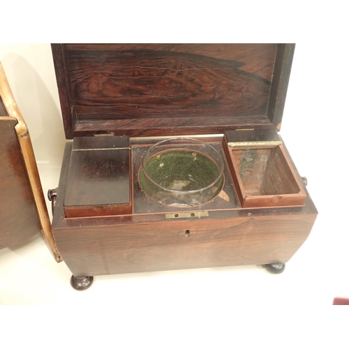 227 - A 19th Century rosewood Tea Caddy, one interior compartment missing, a two division Magazine Rack an... 