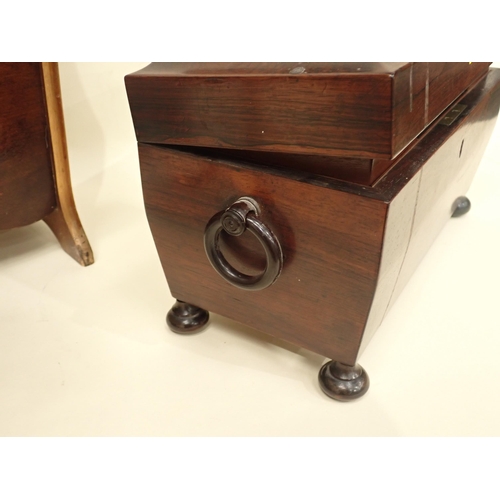 227 - A 19th Century rosewood Tea Caddy, one interior compartment missing, a two division Magazine Rack an... 