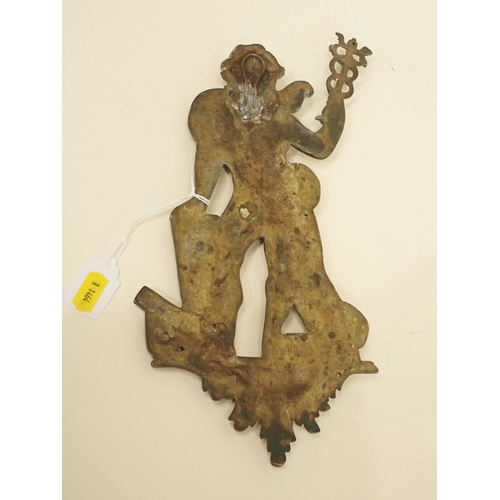 228 - A brass Figural Plaque symbolising medical science, with a figure holding a Caduceus, 12in