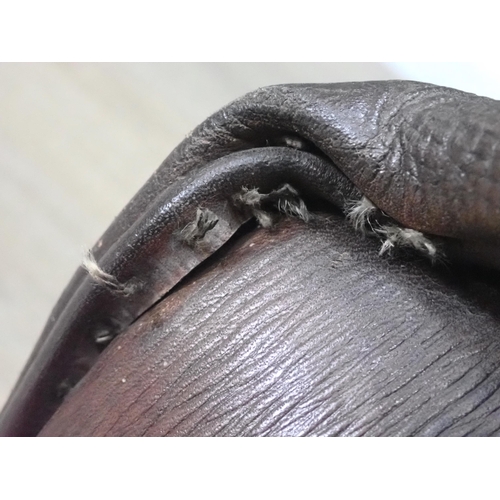 307 - An old leather Doctor's Bag with brass fittings and a Tea Trolley on barley twist supports