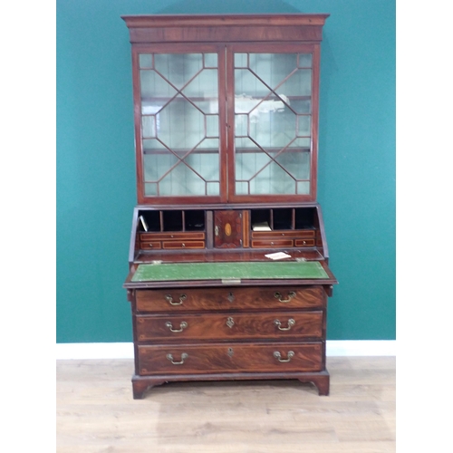 308 - A George III mahogany and inlaid Bureau Bookcase with astragal glazed upper section fitted four draw... 