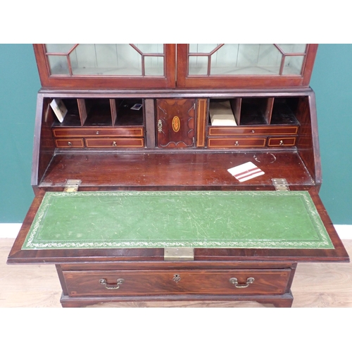 308 - A George III mahogany and inlaid Bureau Bookcase with astragal glazed upper section fitted four draw... 