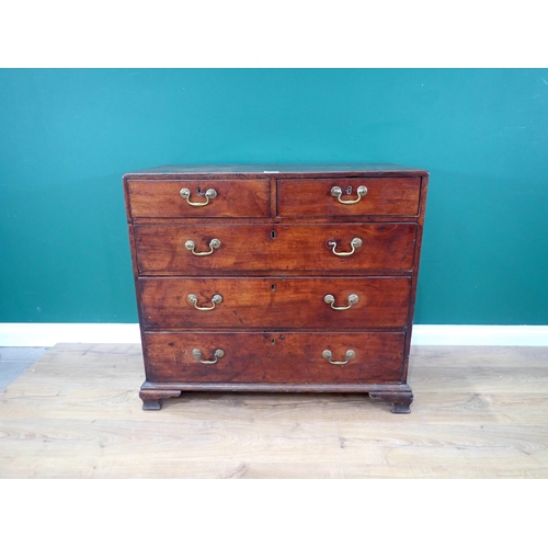 313 - A Georgian mahogany Chest of two short and three long drawers mounted upon ogee bracket feet 3ft 2in... 