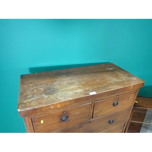 317 - A Victorian mahogany veneered Chest of two short and three long drawers mounted on turned feet 3ft 9... 