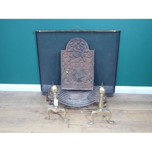 330 - A cast iron Fire Back, a pair of Fire  Dogs and a Fire Guard