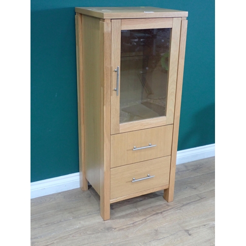 331 - A modern oak veneered and glazed Cabinet fitted two drawers 3ft 8in H x 1ft 6in W