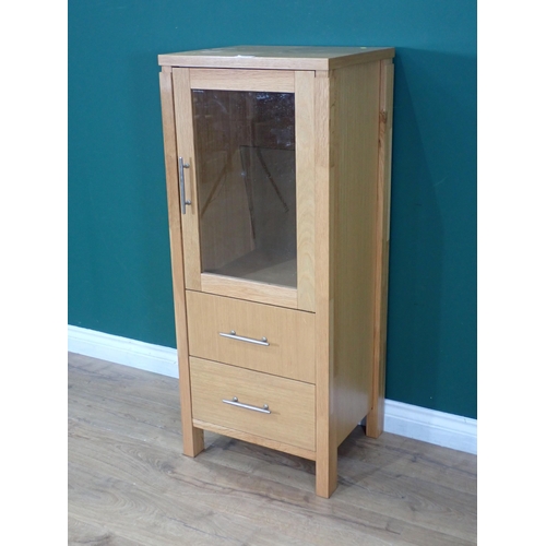 331 - A modern oak veneered and glazed Cabinet fitted two drawers 3ft 8in H x 1ft 6in W