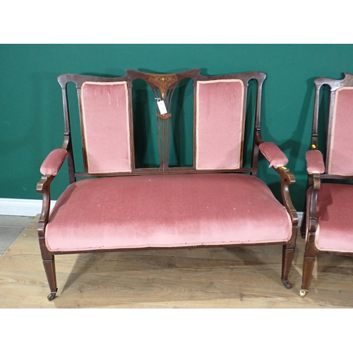 337 - A Victorian mahogany and inlaid Salon Suite with pink upholstery