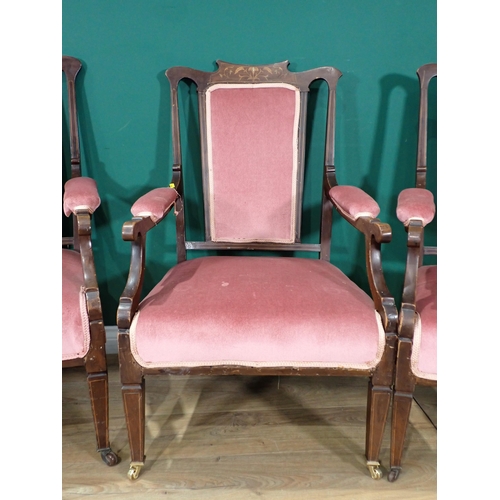 337 - A Victorian mahogany and inlaid Salon Suite with pink upholstery