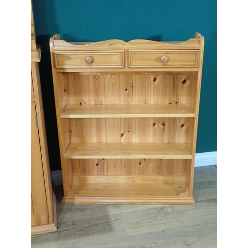 338 - A modern pine Kitchen Dresser and Rack fitted two drawers above pair of cupboard doors 6ft 1in H x 2... 