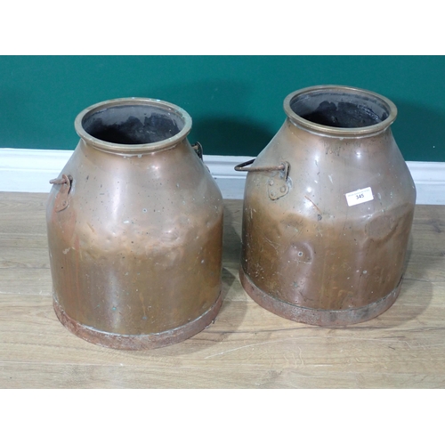 345 - Two antique copper Churns 15in H