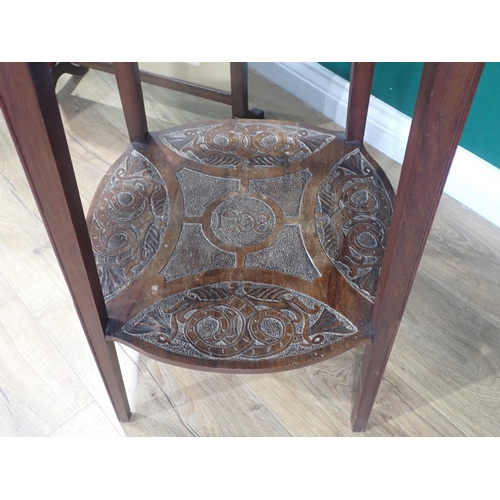 348 - A carved oak octagonal Occasional Table with thistle and leafage design, an oak Footstool and a Fire... 