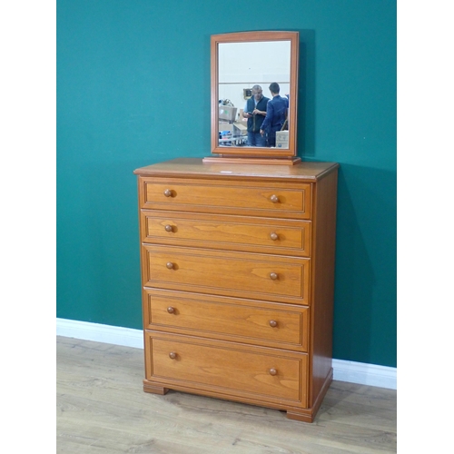 350 - A modern oak veneered Chest of five drawers 3ft 5in H x 2ft 8in W and a Dressing Mirror