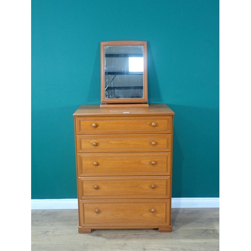 350 - A modern oak veneered Chest of five drawers 3ft 5in H x 2ft 8in W and a Dressing Mirror