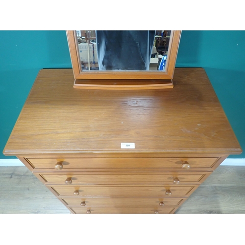 350 - A modern oak veneered Chest of five drawers 3ft 5in H x 2ft 8in W and a Dressing Mirror