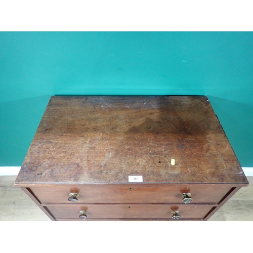 353 - A 19th Century mahogany Chest of three drawers on turned supports 2ft 7in W x 2ft 5in H