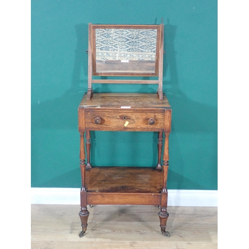 354 - A 19th Century rosewood two tier Bedside Stand fitted single frieze drawer mounted on turned support... 