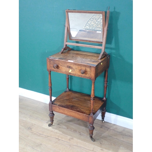 354 - A 19th Century rosewood two tier Bedside Stand fitted single frieze drawer mounted on turned support... 