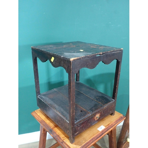 356 - An antique circular ash Stool, a mahogany cane seated Dressing Stool A/F, an oak two tier Occasional... 