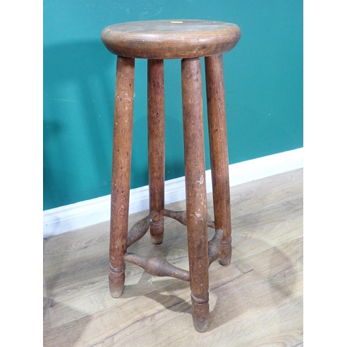 356 - An antique circular ash Stool, a mahogany cane seated Dressing Stool A/F, an oak two tier Occasional... 