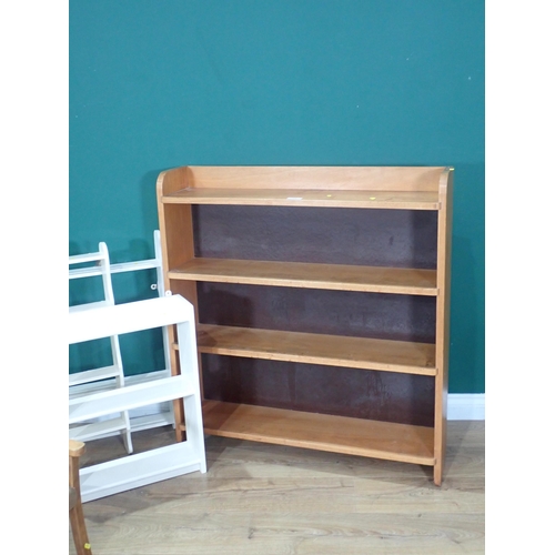 360 - A modern Bookcase, three white painted Wall Shelves and a child's Elbow Chair