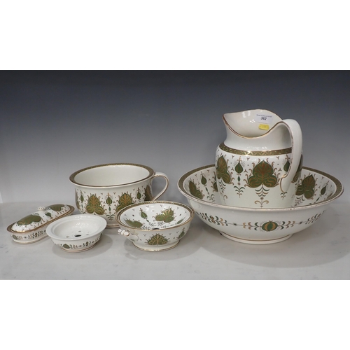 362 - A Minton Wash Set with Bowl, Jug, Chamber Pot, etc. (some cracked)