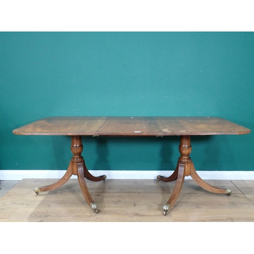 363 - A 1920's George III style mahogany and crossbanded twin pedestal Dining Table with spare leaf 6ft 6i... 