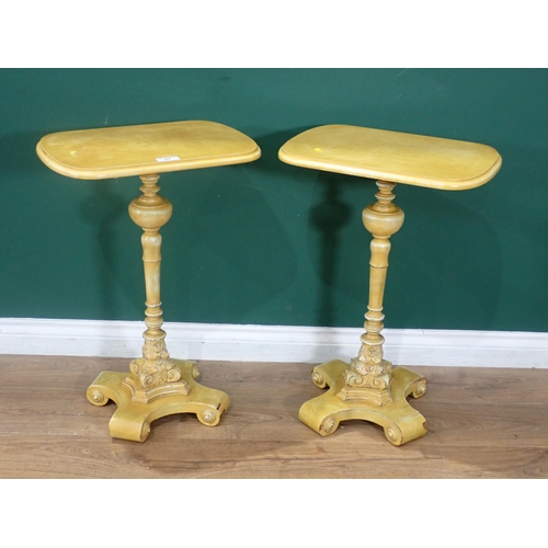 364 - A pair of yellow painted rectangular Occasional Tables on turned columns and scrolled platform bases... 