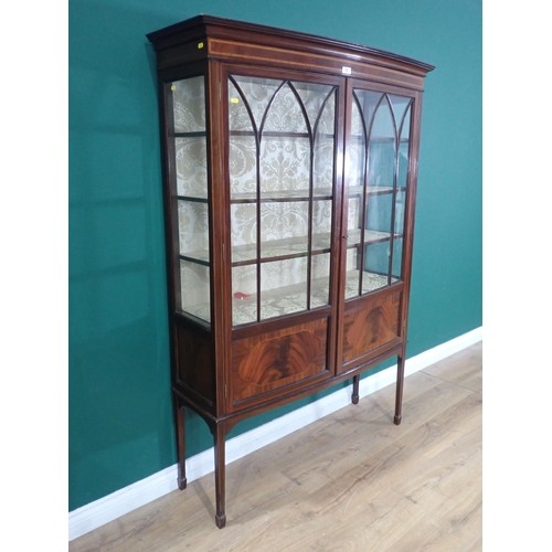 366 - An Edwardian mahogany and inlaid bow fronted Display Cabinet fitted two doors mounted on square cut ... 