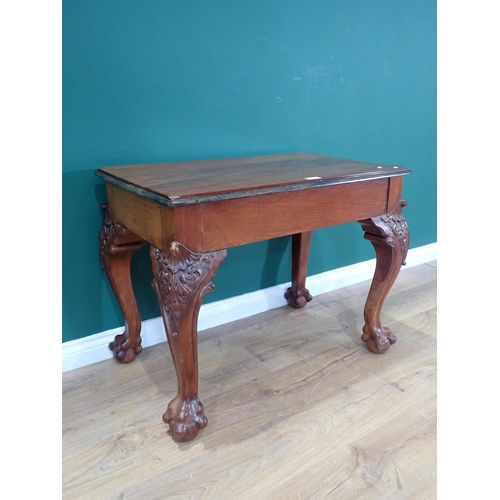 369 - A 19th Century walnut Side Table mounted upon carved cabriole supports and claw and ball feet 2ft 10... 