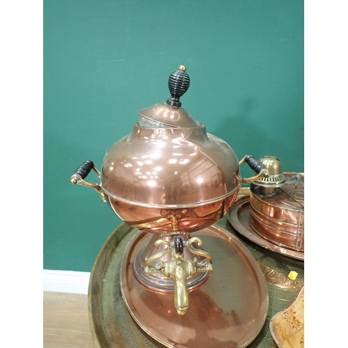 373 - A brass topped circular Occasional Table, an Eastern Table Lamp, failed PAT, copper Samovar, Victori... 