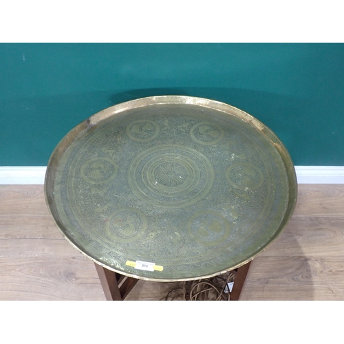 373 - A brass topped circular Occasional Table, an Eastern Table Lamp, failed PAT, copper Samovar, Victori... 