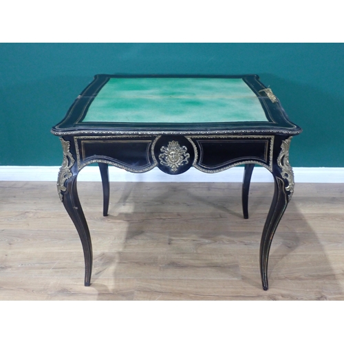 374 - A 19th Century ebonised and ormolu mounted fold over Card Table mounted on square cut cabriole suppo... 