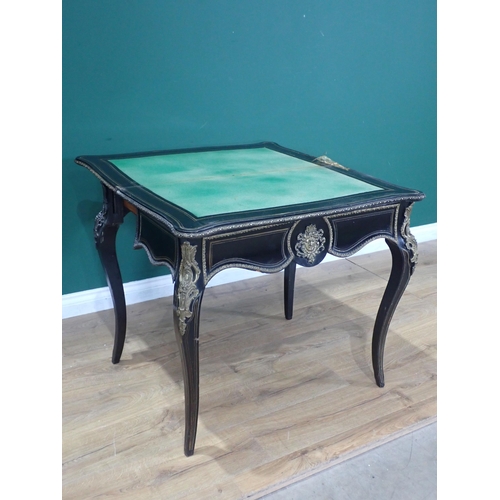 374 - A 19th Century ebonised and ormolu mounted fold over Card Table mounted on square cut cabriole suppo... 