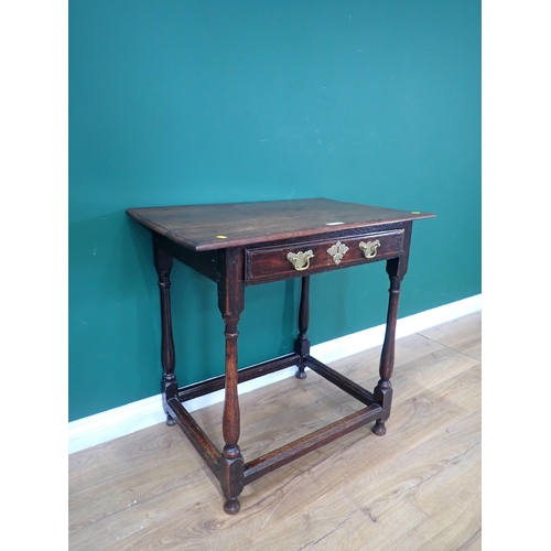 383 - An 18th Century oak Side Table fitted frieze drawer mounted upon baluster turned supports united by ... 