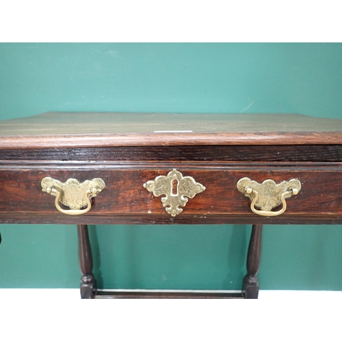 383 - An 18th Century oak Side Table fitted frieze drawer mounted upon baluster turned supports united by ... 