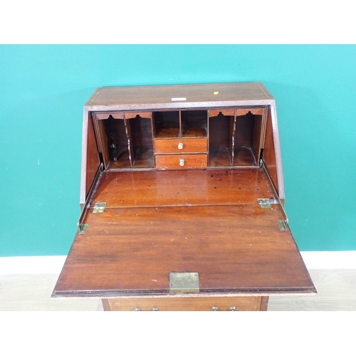 384 - An Edwardian mahogany and inlaid Bureau fitted three drawers 3ft 1in H x 2ft W