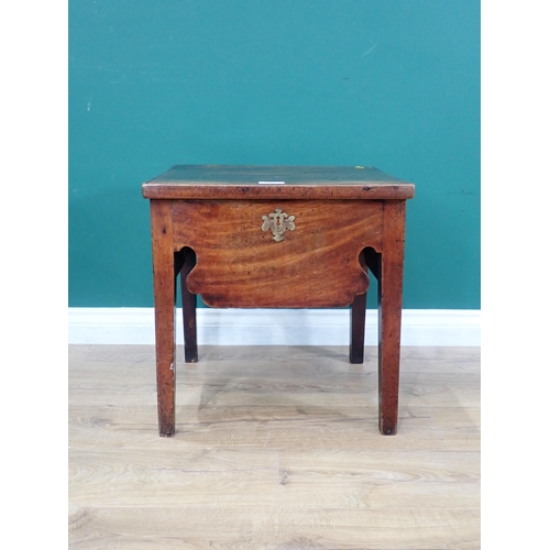 388 - A Georgian mahogany Commode with shaped apron mounted on square cut supports 1ft 7in W x 1ft 7in H