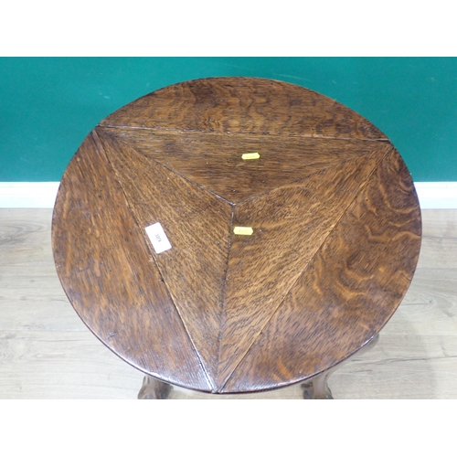 389 - An oak triangular dropleaf Occasional Table on cabriole supports and claw and ball feet 2ft 2in H x ... 