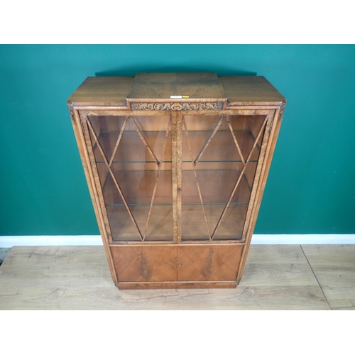 45 - An Art Deco walnut veneered and glazed two door Display Cabinet fitted two doors to base 4ft 8in H x... 