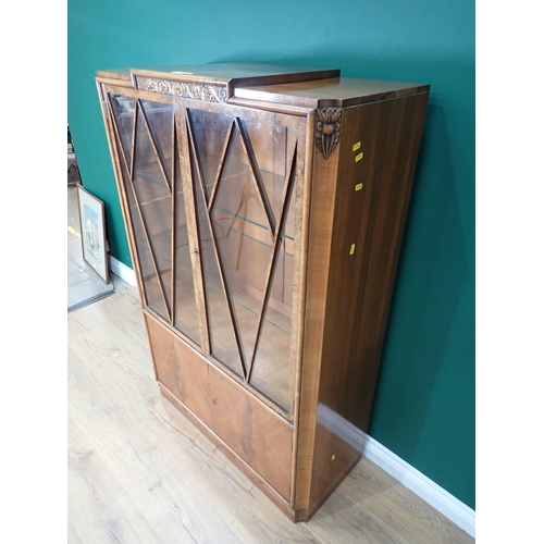 45 - An Art Deco walnut veneered and glazed two door Display Cabinet fitted two doors to base 4ft 8in H x... 