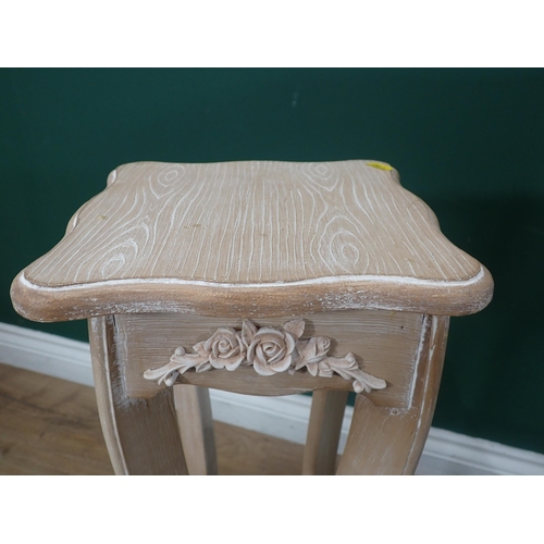 455 - Three formica topped circular Stools and two painted Plant Stands