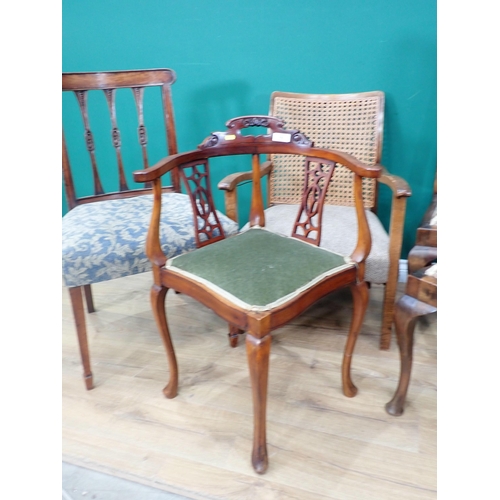 458 - A Victorian walnut Corner Elbow Chair, a cane backed Elbow Chair, a Dining Chair and two other Chair... 