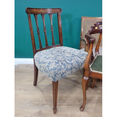 458 - A Victorian walnut Corner Elbow Chair, a cane backed Elbow Chair, a Dining Chair and two other Chair... 