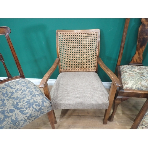 458 - A Victorian walnut Corner Elbow Chair, a cane backed Elbow Chair, a Dining Chair and two other Chair... 