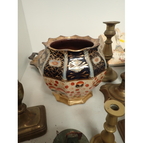 460 - A Scott Bros two handled Dish with brown glaze, a Cheese Dish and Cover, a quantity of various brass... 