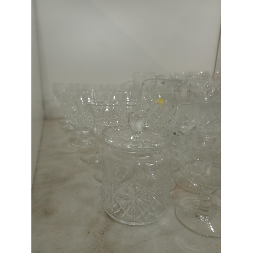 466 - A large quantity of Glassware including Jugs, Wines, Goblets, Tumblers, etc