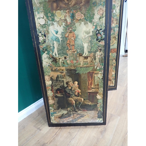 48 - A Victorian lacquered and decoupage four panel Dressing Screen 6ft H